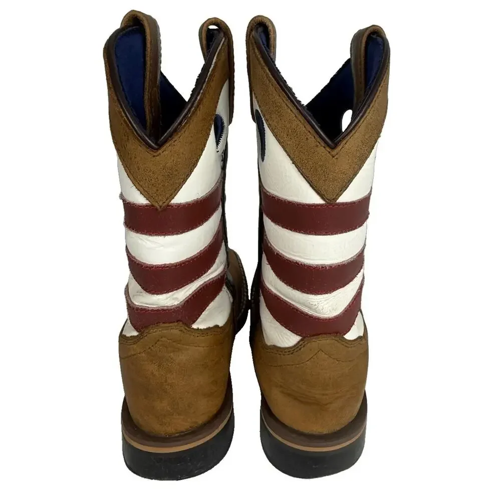 Cody James Kids USA Flag Cowboy Boots Size 2 D Square Toe Western Leather 43880
